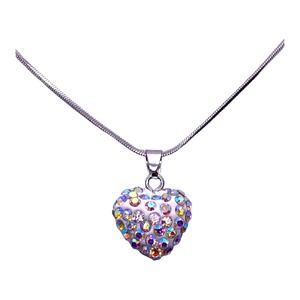 Imitation Silver Iridescent Rhinestone 3D Bubble Heart Necklace Jewelry Gift Box